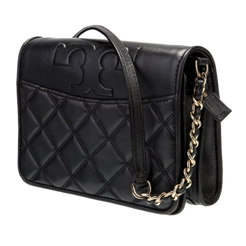 Tory Burch Black Diamond Quilted Crossbody Bag with Chain Strap